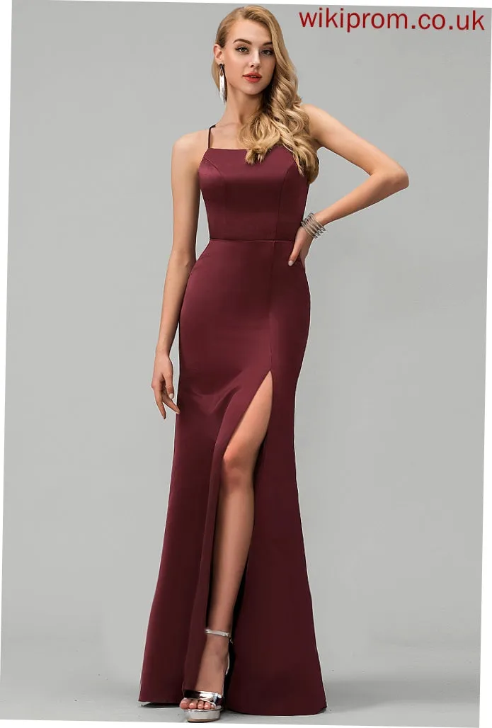 Sheath/Column Prom Dresses Square Elise Satin Floor-Length