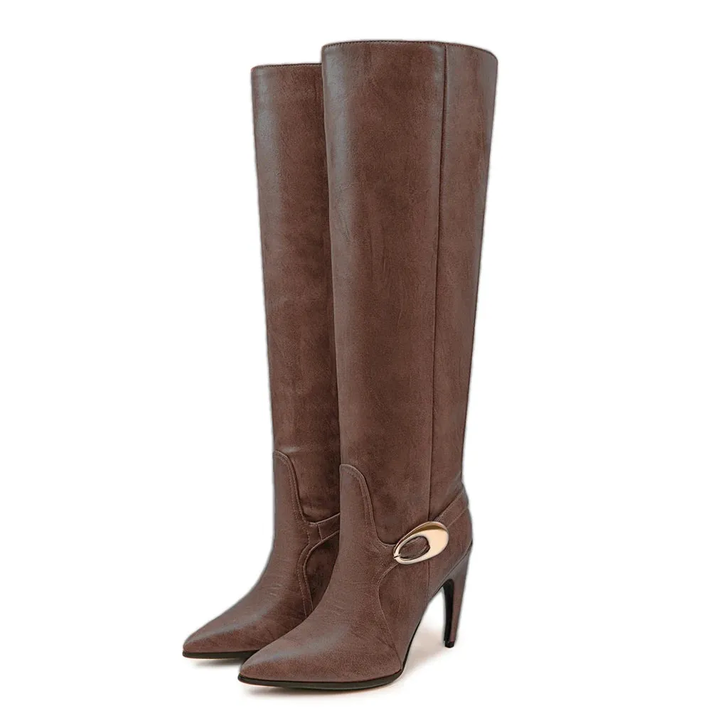 Trend4us Women's Chic Vintage Pointed Knee-High Boots