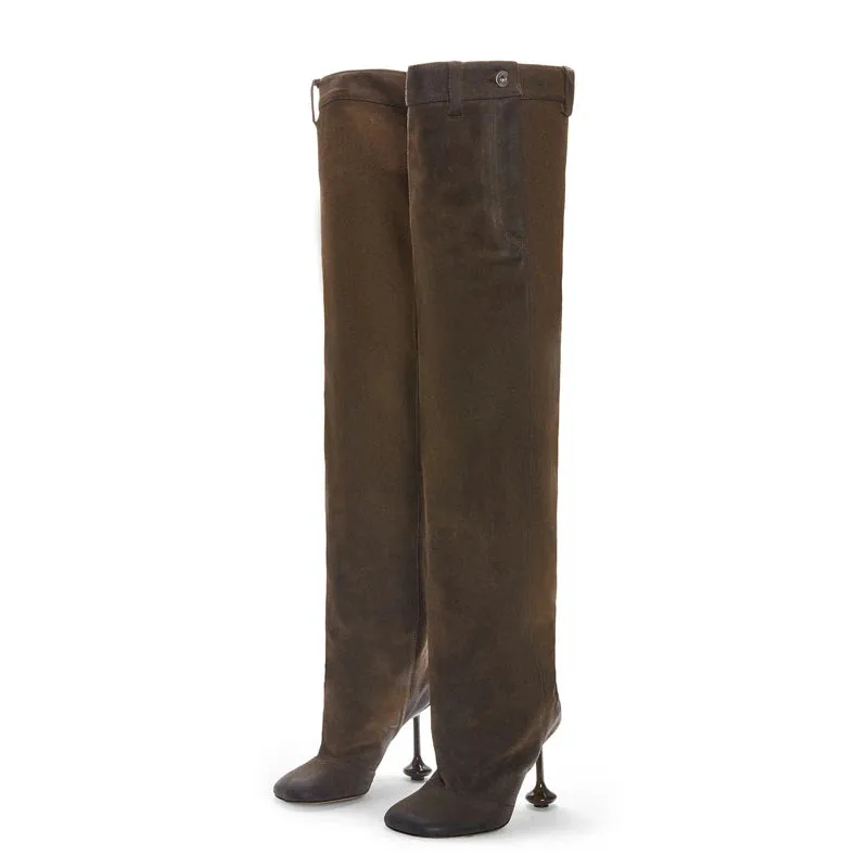 Trend4us Women's Wide Fit High-Heel Slouch Boots