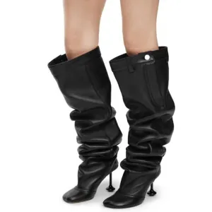 Trend4us Women's Wide Fit High-Heel Slouch Boots