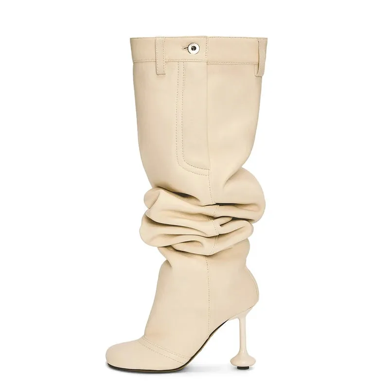 Trend4us Women's Wide Fit High-Heel Slouch Boots
