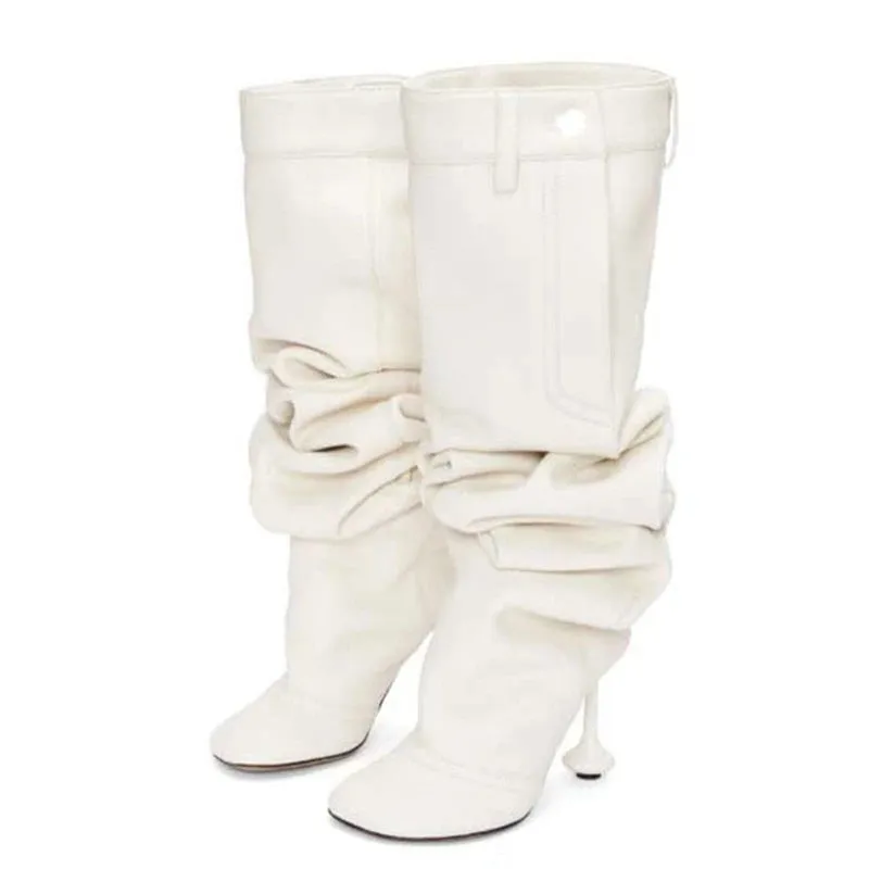 Trend4us Women's Wide Fit High-Heel Slouch Boots