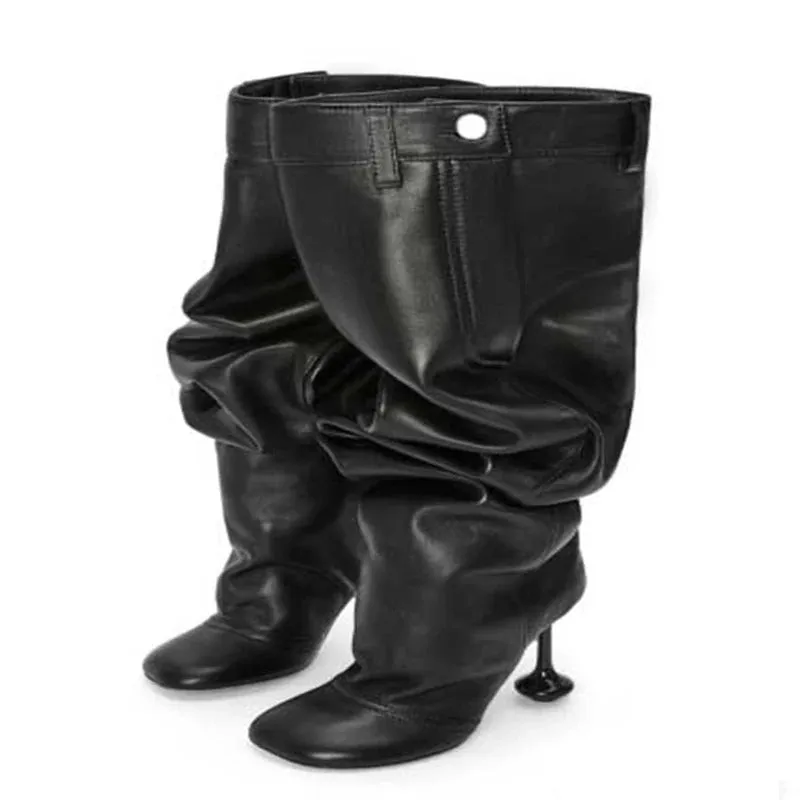 Trend4us Women's Wide Fit High-Heel Slouch Boots