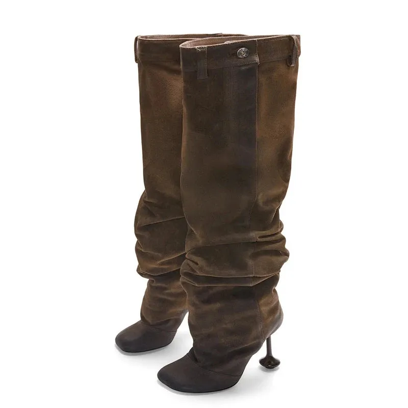 Trend4us Women's Wide Fit High-Heel Slouch Boots