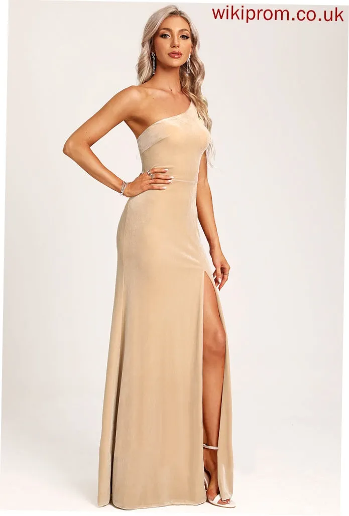 Trumpet/Mermaid Silhouette Floor-Length Length One-Shoulder Neckline Fabric Straps&Sleeves Velvet Priscilla Bridesmaid Dresses