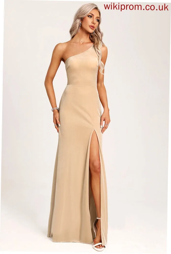 Trumpet/Mermaid Silhouette Floor-Length Length One-Shoulder Neckline Fabric Straps&Sleeves Velvet Priscilla Bridesmaid Dresses