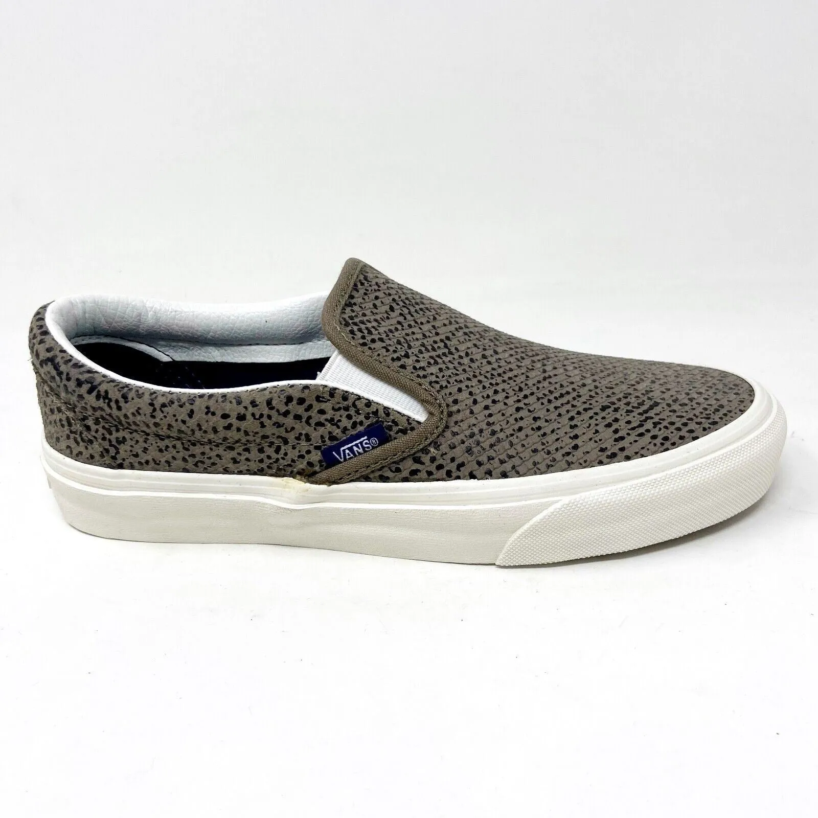 Vans Classic Slip On (Cheetah Suede) Tan Black Womens Animal Print Casual Shoes