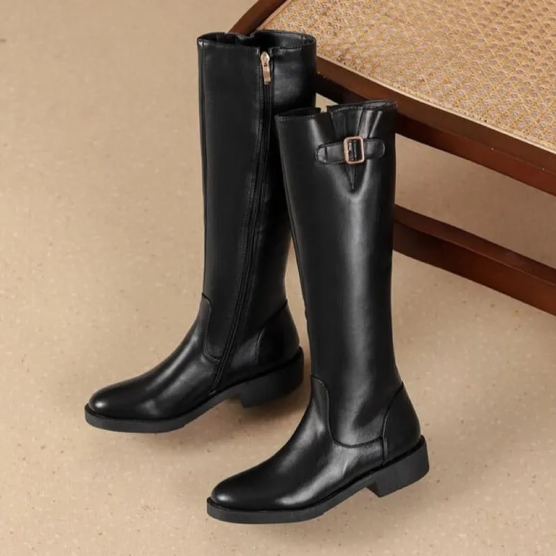 Women's knee high riding boots with buckle